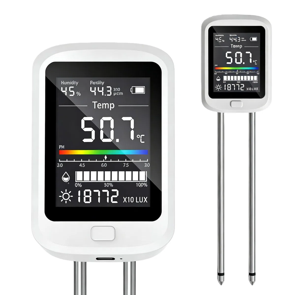 PORFOYO Tester PH Sol 6 in 1, tester di umidità e valore PH digitale con temperatura, luce, fertilità, display LCD per giardino, fattoria, prato e piante