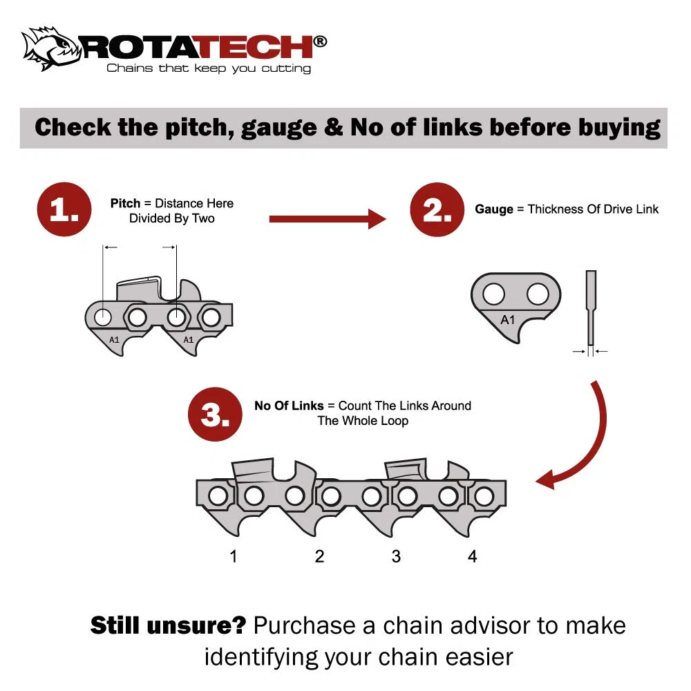 2 (due) 40,6 cm Rotatech catene per motosega per Bosch AKE40, AKE40S, AKE40-17S, AKE40-18S, AKE40-19S, UniversalChain 18,3/8" LP Pitch, calibro .43", 57 collegamenti di trasmissione.