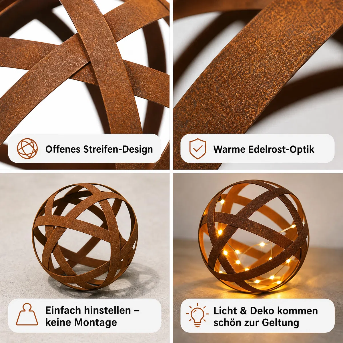 Rostdeko & Decorazione da giardino Sfera (S) in metallo – Decorazione rustica per giardino e terrazza, design semplice, 30 x 30 x 30 cm, effetto ruggine decorativo