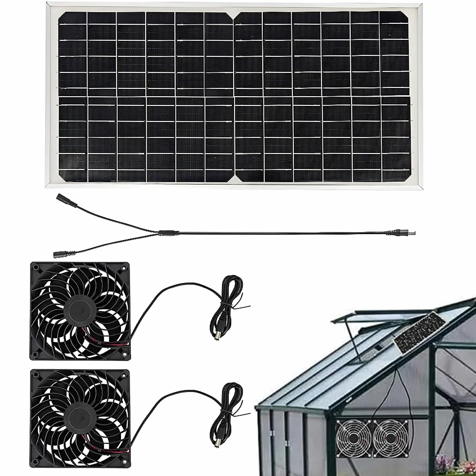 Ventilatore a Energia Solare, Ventilatore con Pannello Solare 16W, Ventilatori a Pannello Solare con Ventole IP67 Doppia Ventola, per Pollai, Serre, Capannoni e Case per Animali Domestici