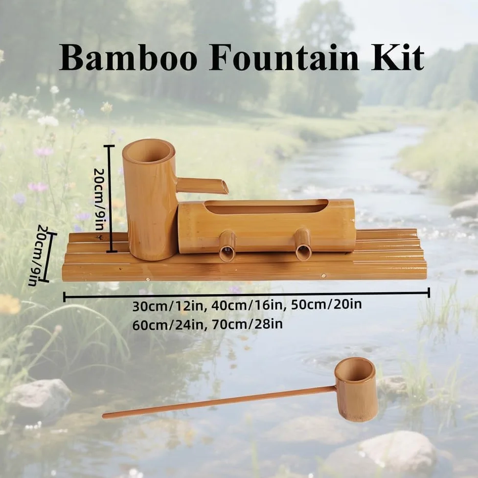 Kit fontana solare in bambù, pompa resistente agli urti da 50,8 cm, per giardino, stagno, piscina, vasca per uccelli, fontana ecologica per esterni