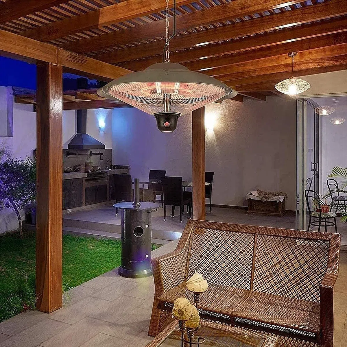 Riscaldatore Elettrico per Patio, riscaldatore di Calore sospeso per Gazebo da Esterno Montato a Parete a soffitto, riscaldatore per Garage, Riscaldamento a Tubo antincendio alogeno a Infra