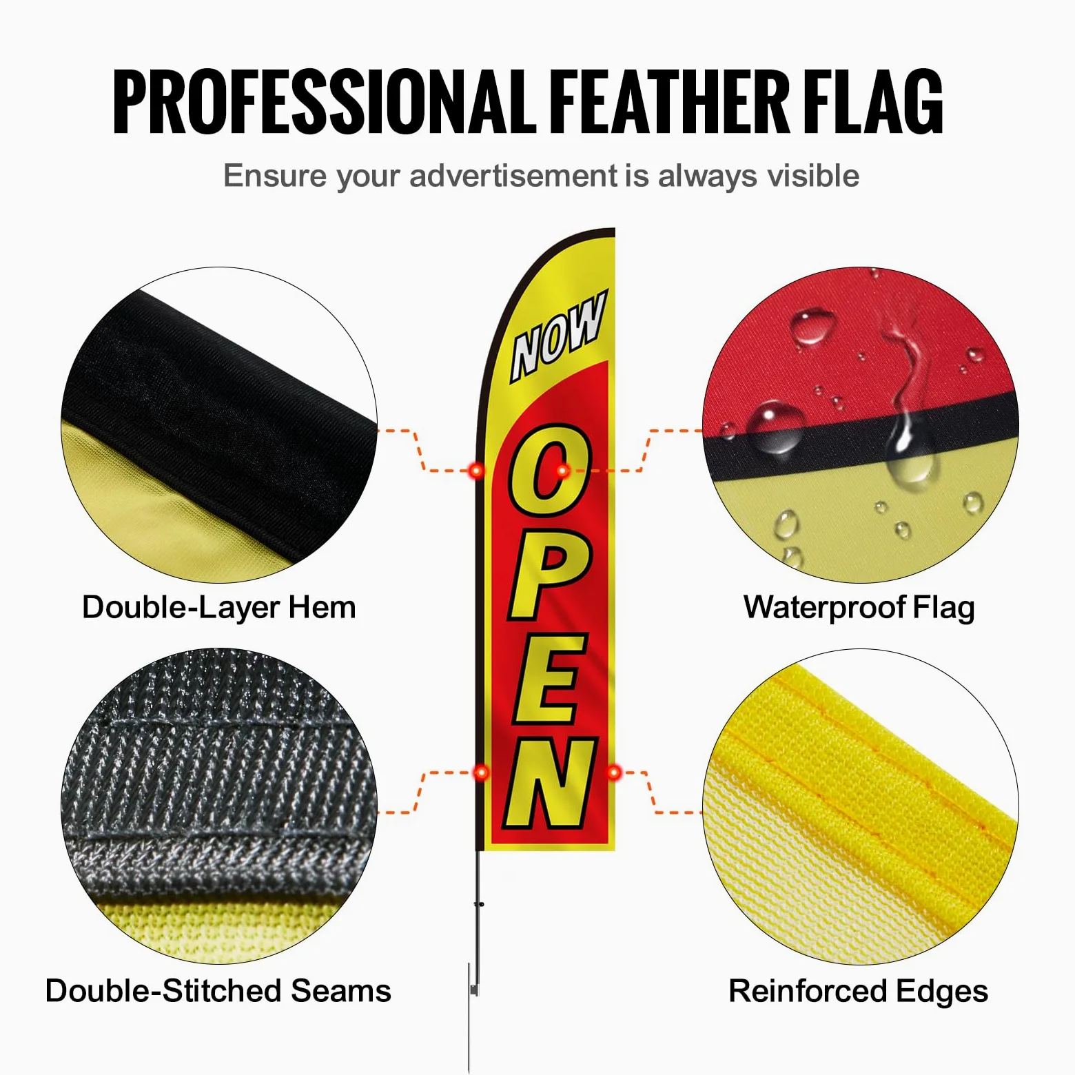 VEVOR Open Flags con Kit Palo, Bandiere Pubblicitarie all'Esterno, con 2 Striscioni, 2 Pali, 2 Picchetti da Terra, Cartello Aperto Swooper 440 cm