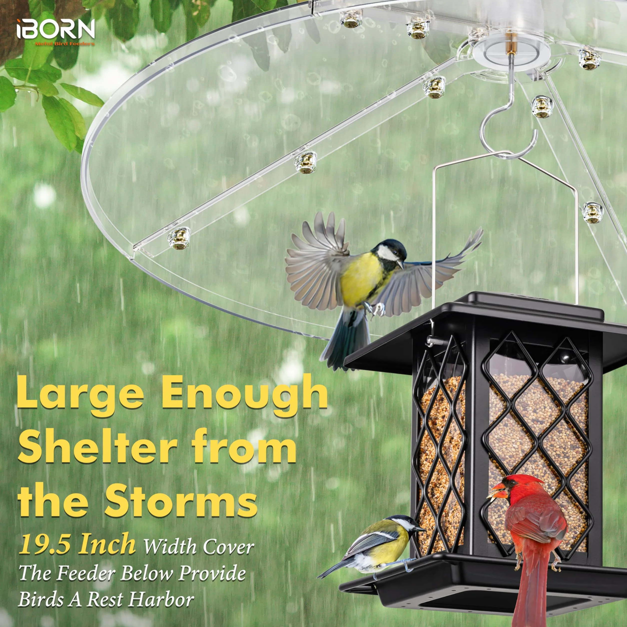 iBorn Baffles per mangiatoie per uccelli, 49,5 cm, grande protezione per scoiattoli, protezione completa per mangiatoie per colibrì per esterni, PC a prova di masticazione, confezione da 1