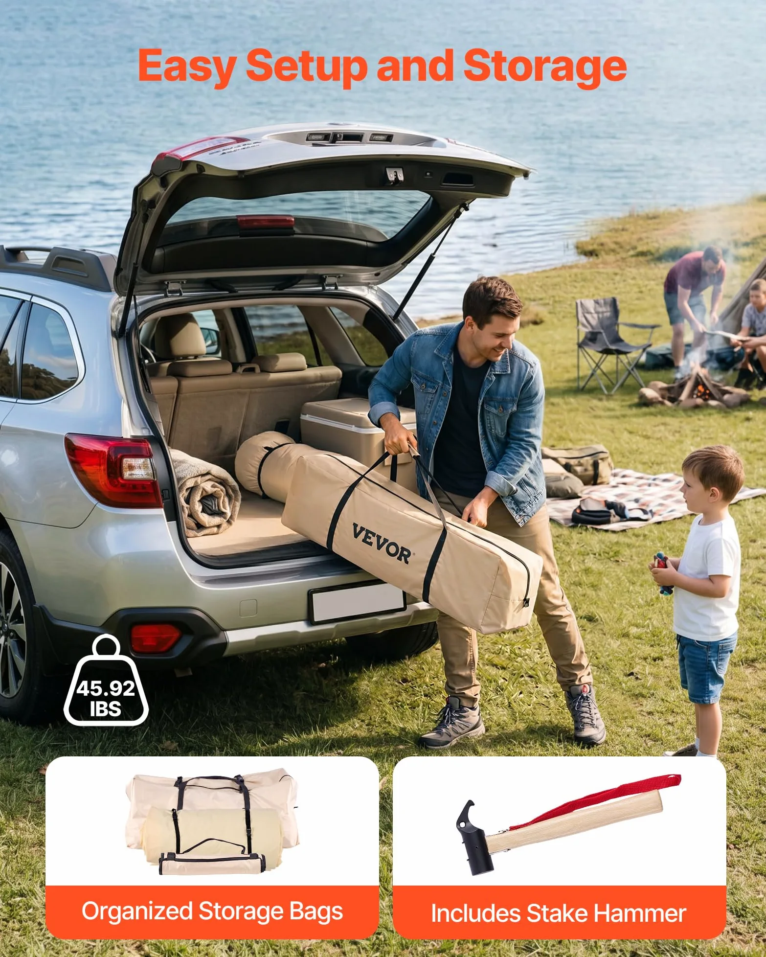 VEVOR Tenda a Campana Oxford da Campeggio, Tenda a Yurta per 4 Stagioni da 4 m, con Presa per Stufa, Impermeabile e Traspirante, Max 4 Persone, con Pavimento Staccabile e Cerniera, per Feste Eventi
