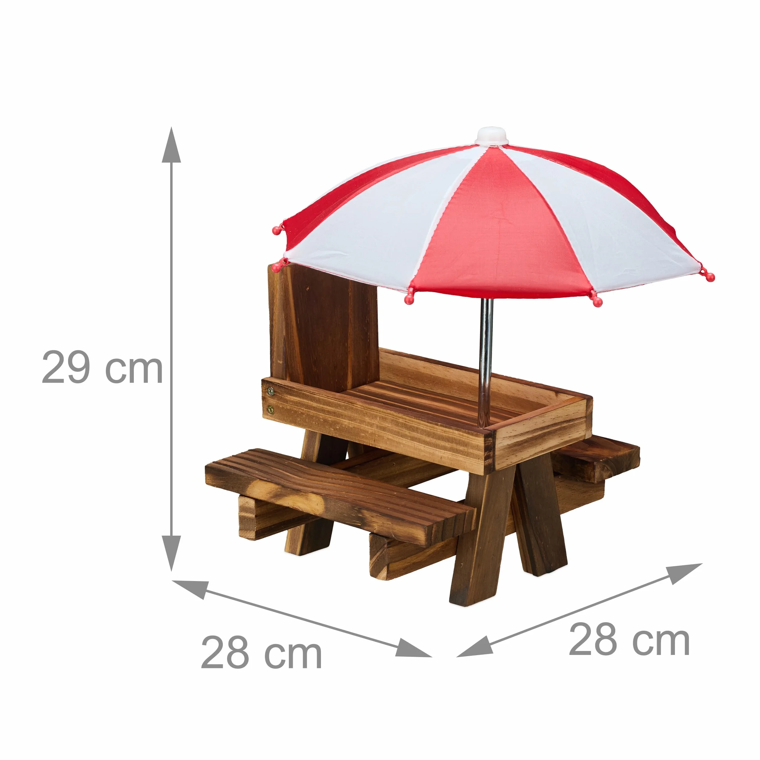 Relaxdays Tavolino Mangiatoia per Scoiattoli, Stazione Appesa con Ombrelloni, per Gli Alberi, in Legno, Marrone Scuro