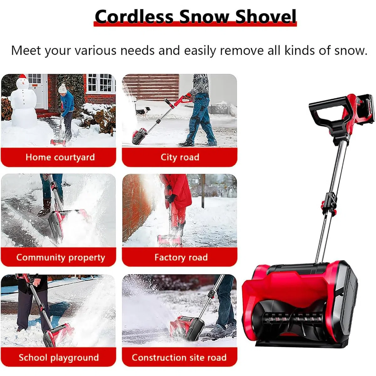 Spazzaneve elettrico senza fili, 1200 W, pala da neve portatile con 2 batterie e caricabatterie, asta telescopica 93-125 cm, distanza di lancio 8 m, per patio e fattoria