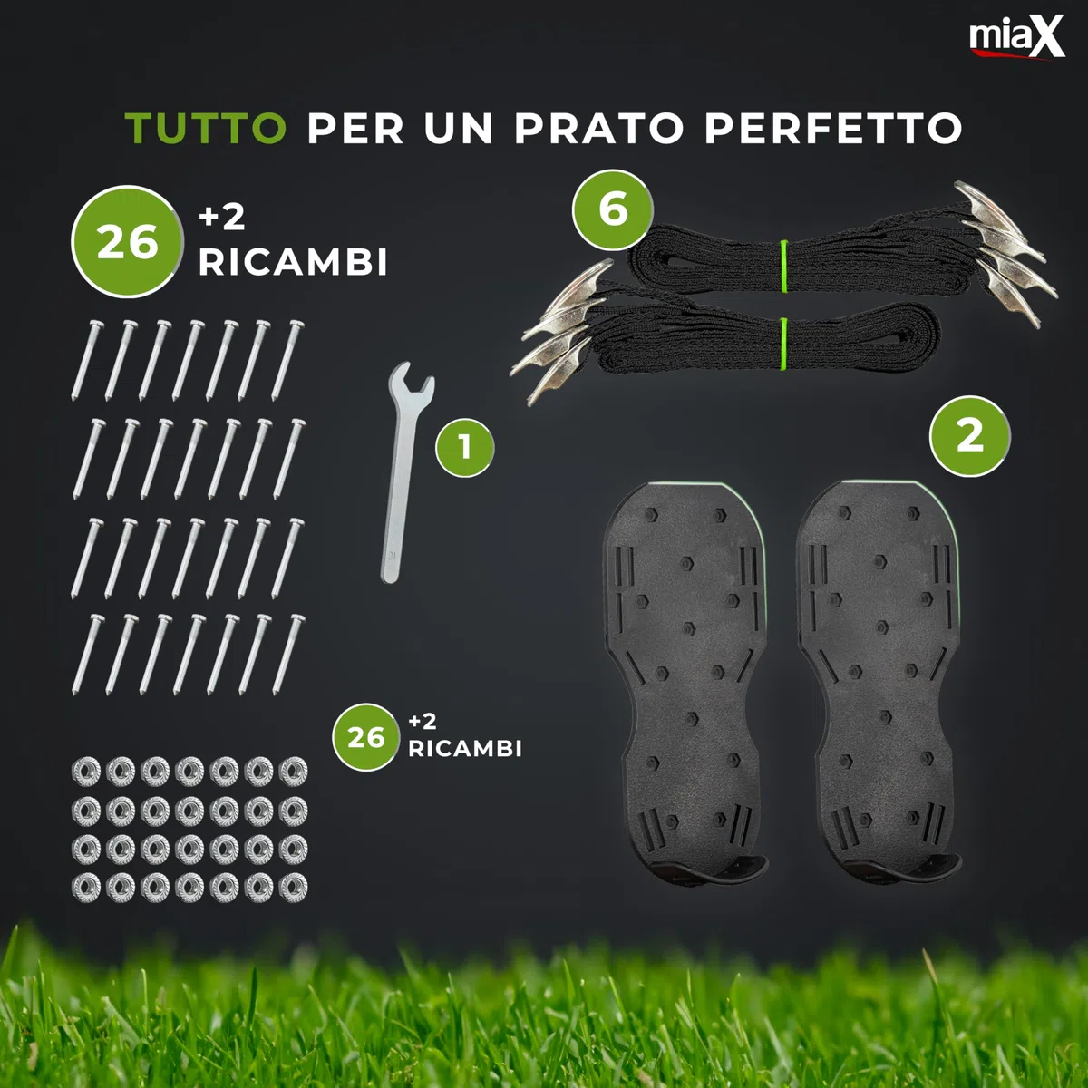 miaX Scarpe Professionali per aerazione del Prato garantite Antiscivolo - Migliore qualità - ottimizzate per Un Prato Perfetto - Scarpe a massetto con Tacco rialzato per Una Tenuta sicura