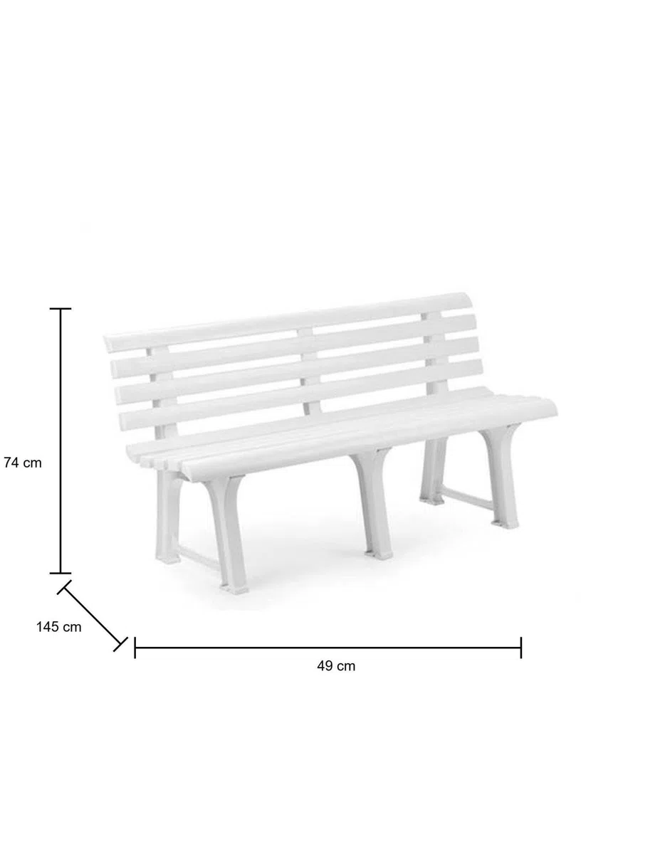 Dmora Made in Italy Esterno 145 x 49 x 74, Panchina in Polipropilene, Panca da Giardino, Bianco