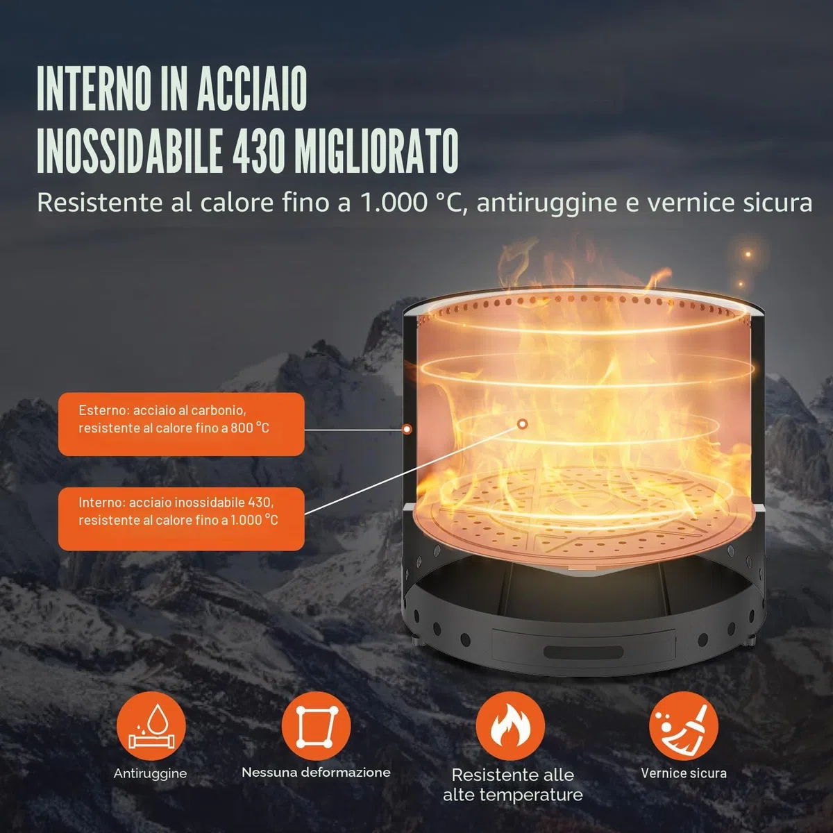 VEVOR Braciere a Legna Senza Fumo, 380x320mm, Braciere con Portacenere Rimovibile, Braciere da Esterno Portatile per Interni in Acciaio Inossidabile SUS430, per Giardino Cortile Campeggio da Esterno
