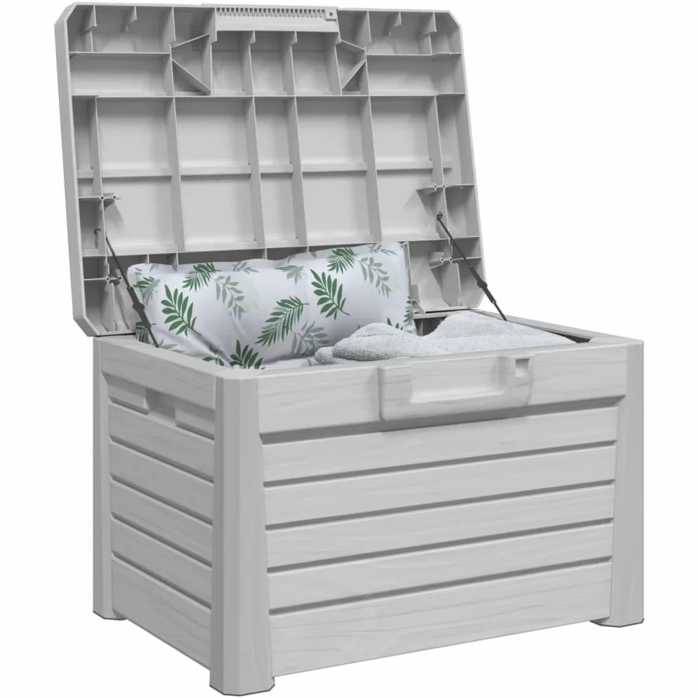 Générique Scatola per cuscini da esterno grigia, 73 x 50,5 x 46,5 cm, in polipropilene, chiudibile, per cuscini, coperte e giocattoli in giardino