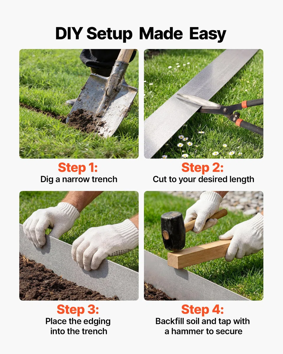 VEVOR Bordatura da Giardino per Aiuola in Metallo 10m x 15 cm, Rotolo Recinzioni per Prato Orto da Giardino Bordatura in Acciaio Corten Aiuole Sentieri Paesaggistica, Rotolo Bordi Aiuole Giardinaggio