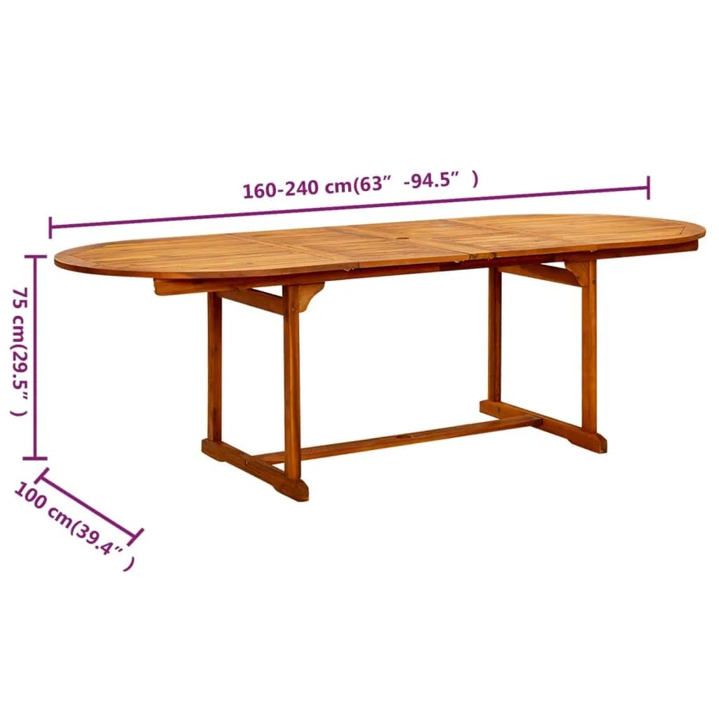 Tavolo da giardino in legno di acacia massiccio, allungabile (160-240) x 100 x 75 cm, superficie trattata ad olio, resistente alle intemperie, durevole, per esterni