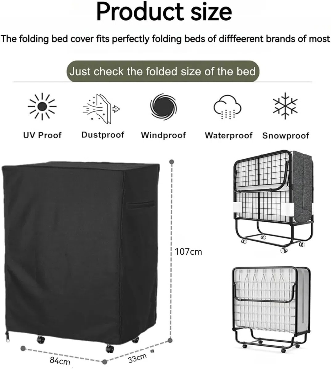 Copriletto Pieghevole Antipolvere con Cerniera - Per Ufficio, Tempo Libero, Campeggio e Letto degli Ospiti, Resistente ai Raggi UV, Impermeabile e con Design a Foro di Sfiato (Grigio, 84*33*107CM)