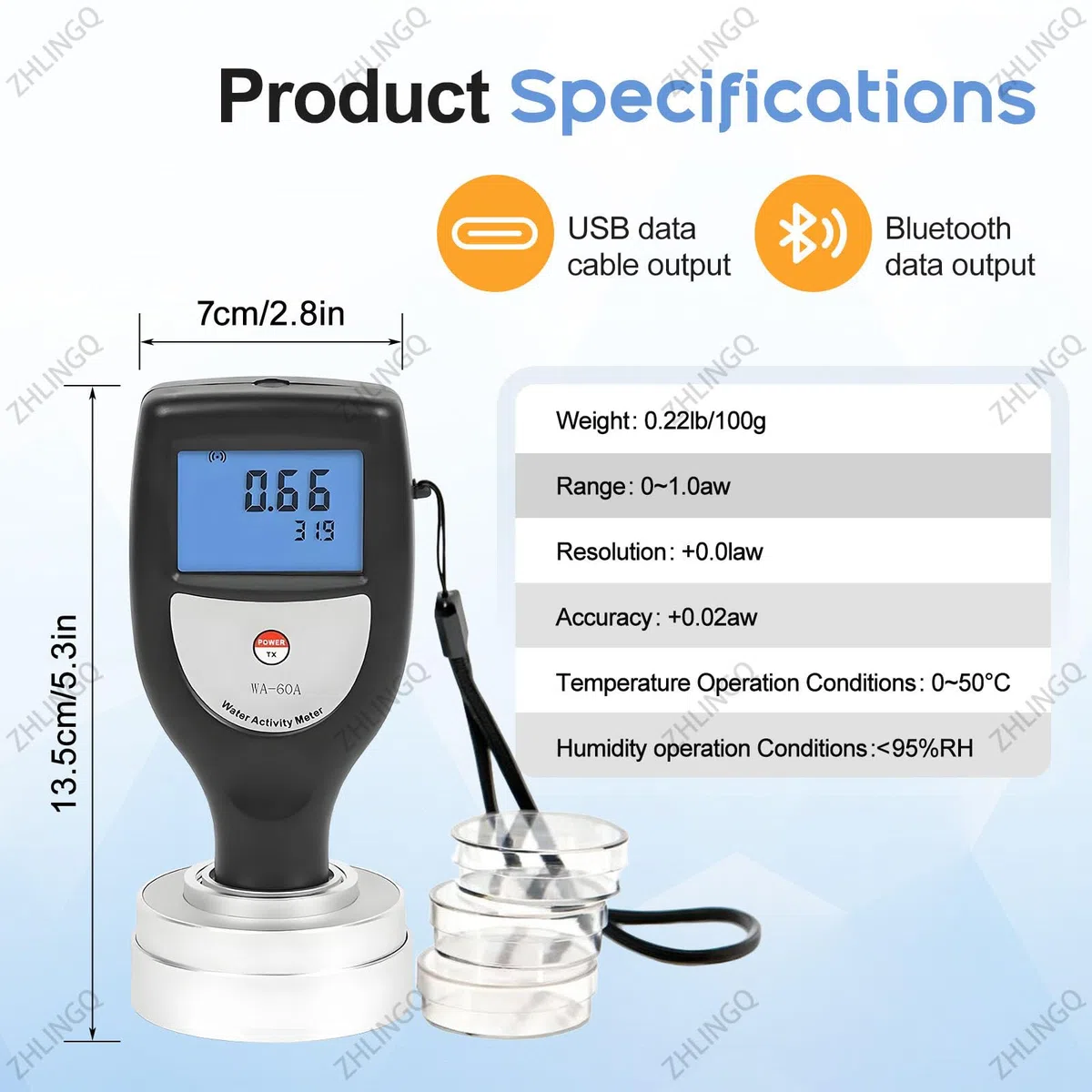 Misuratore di attività dell'acqua, tester portatile AW con LCD retroilluminato, precisione 0,02 aw per test di laboratorio alimentare e sul campo, USB+Bluetooth