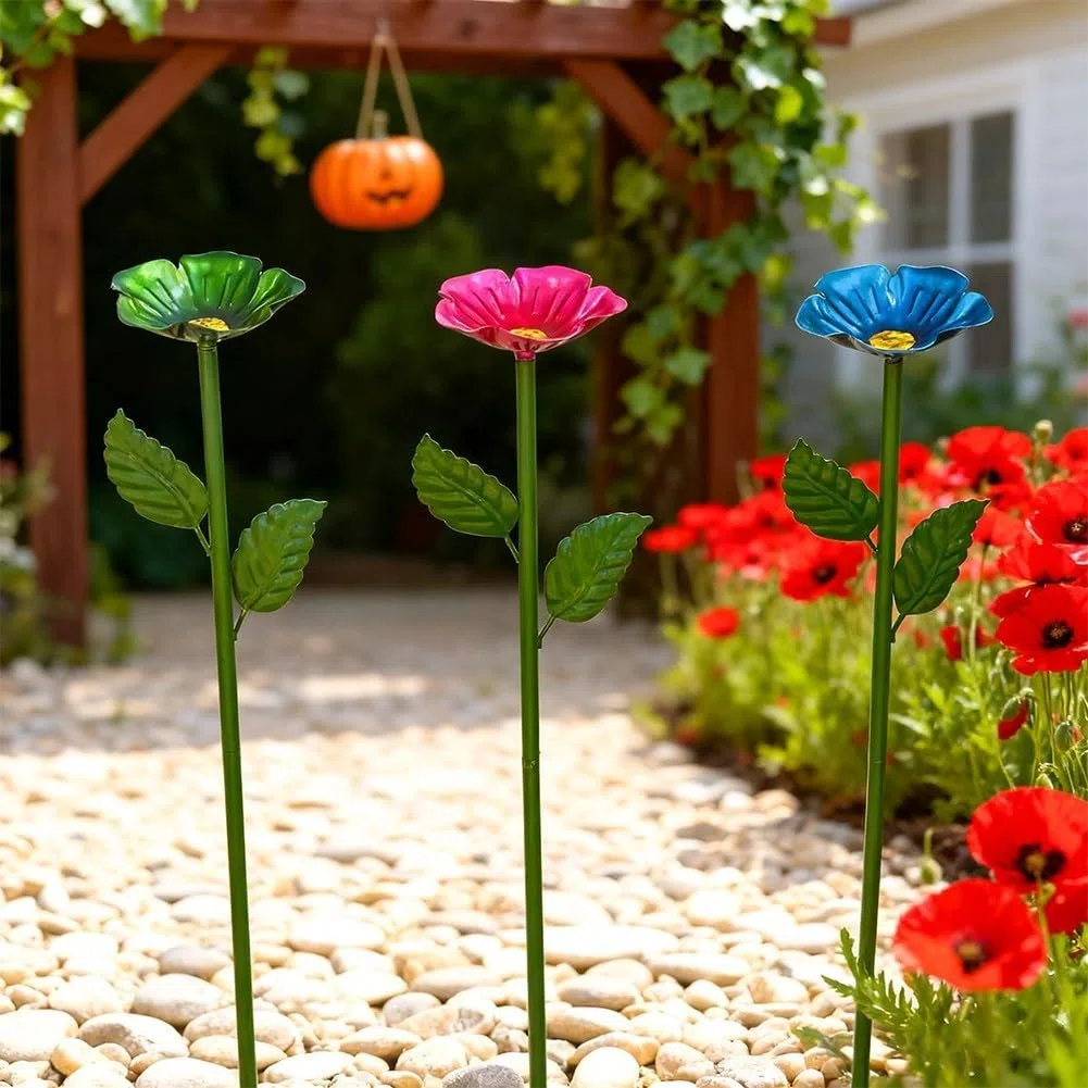 Confezione da 4 paletti in metallo per mangiatoie per fiori, in ferro resistente alla ruggine, con supporti a forma di fiore, per uso esterno, alimentazione per uccelli e api (quattro