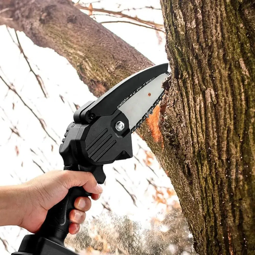 Mini Motosega a Batteria 48V Ricaricabile con 2 Batterie, Motosega Elettrica Portatile Lama 4 Pollici per Potatura Alberi e Rami, Sega Elettrica a Una Mano con Valigetta