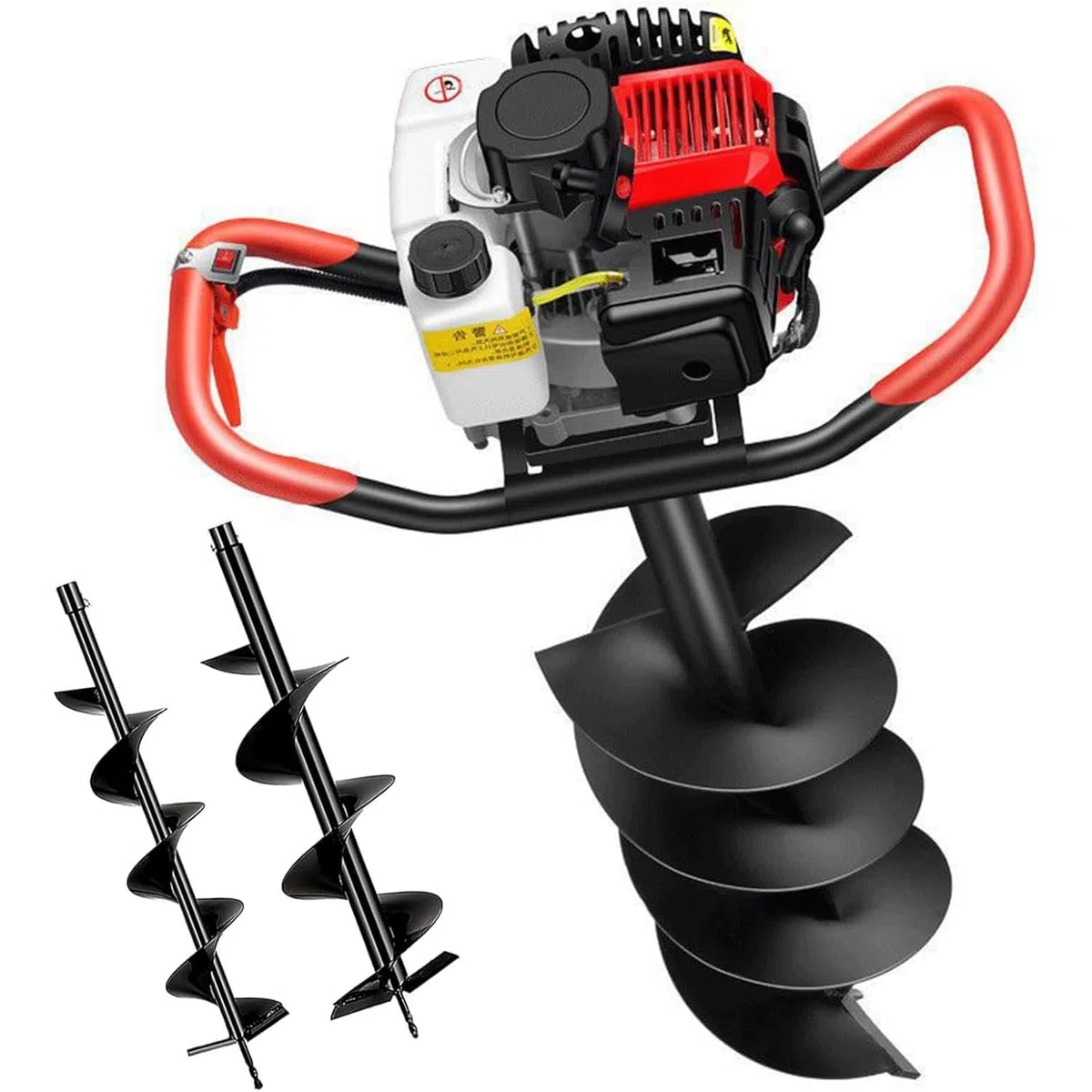 Mototrivella a Scoppio 199cc Trivella per recinzioni buca per Pali Scavatrice a Spirale a Benzina 3 Punte per Trapano prolunga 80cm 5CV 4 Tempi 1.2L 3.8kw Accessori di Sicurezza 12/15/20cm