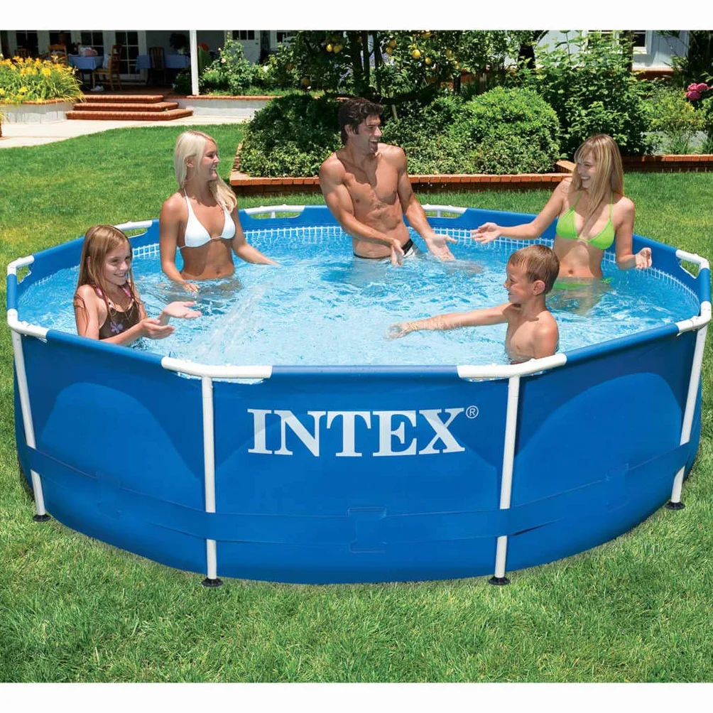 Intex 28202UK – Piscina Fuori Terra Metal Frame Rotonda, Pompa Filtro 1250 L/h, 4485 L, Acciaio e PVC, Blu, 305x76 cm