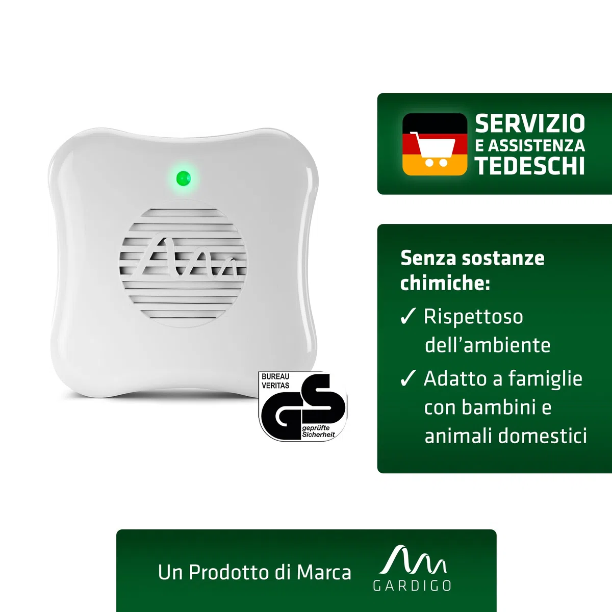 GARDIGO® Repellente Ragni a Ultrasuoni - 2 Pezzi | Insetticida Anti Ragni e Ragnatele da Interno | 25m² | 27 kHz | Dissuasori Contro Ragni | Antiparassitario