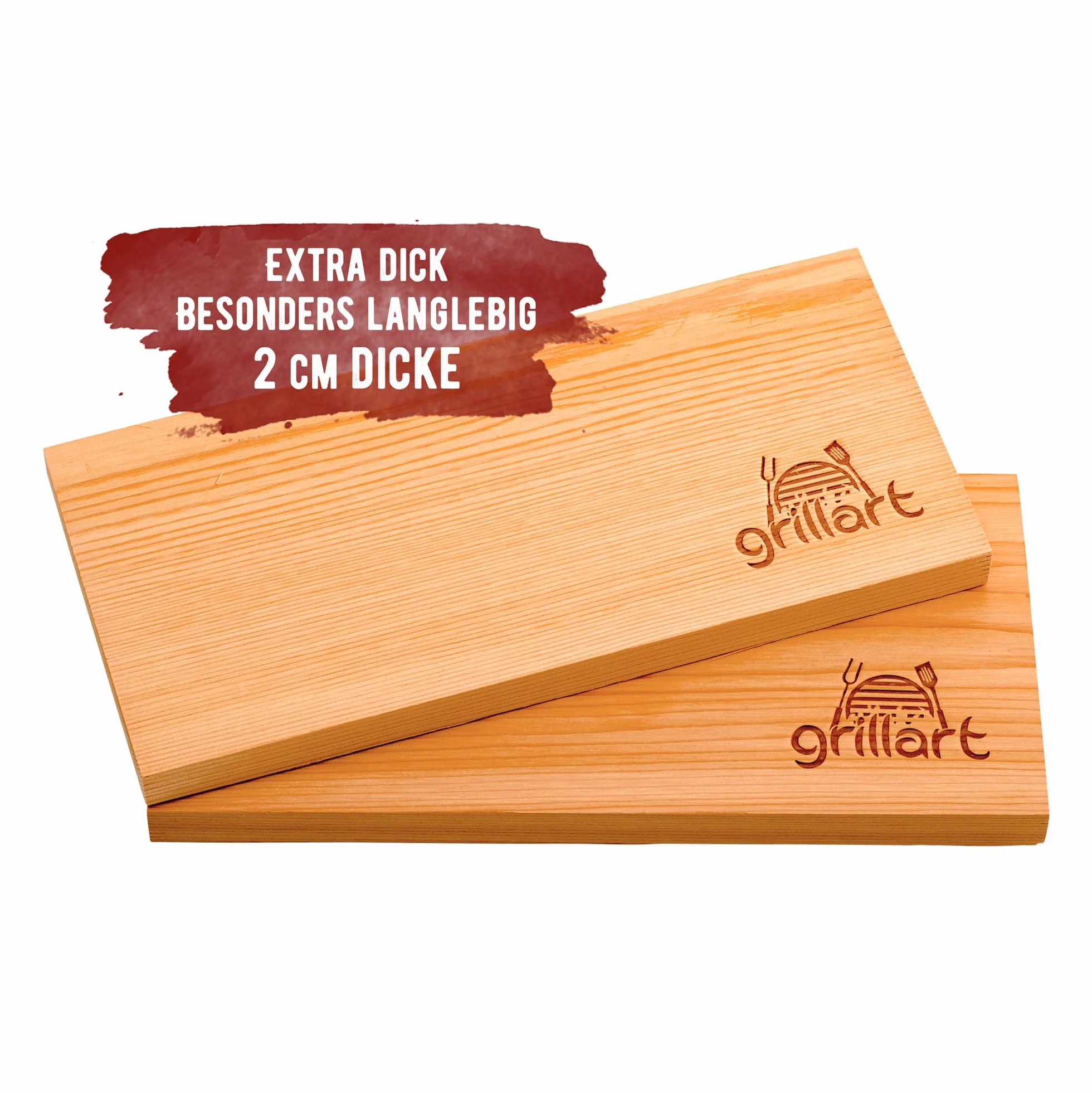 grillart Set di 2 tavole XL da 2 cm di spessore, in legno di cedro per grigliare, in legno di cedro rosso occidentale naturale al 100%, per un gusto speciale alla griglia