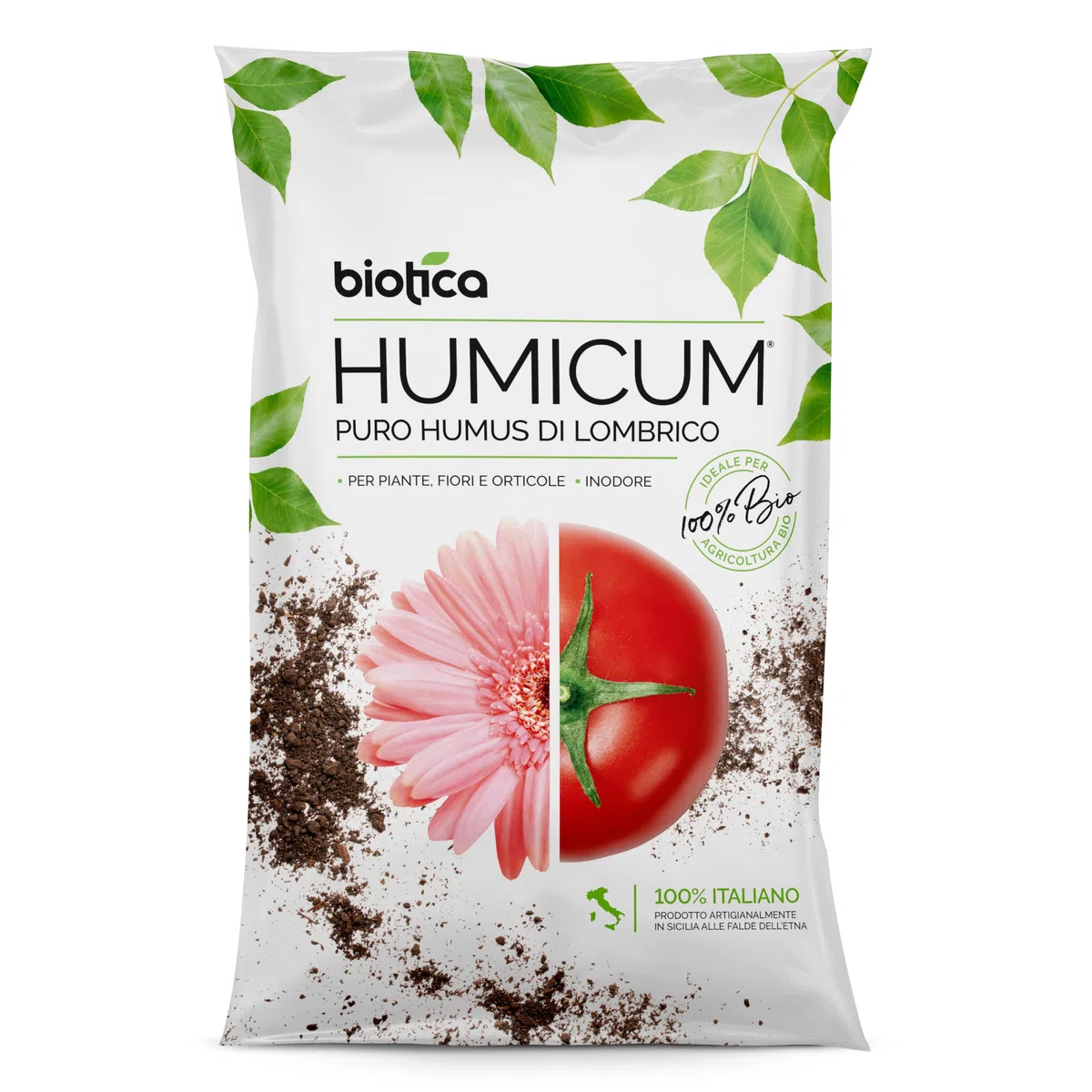 BIOTICA Humus di lombrico 100% biologico italiano HUMICUM - 25 Litri - Fertilizzante Naturale, Terriccio, Concime per Piante, Fiori e Orto