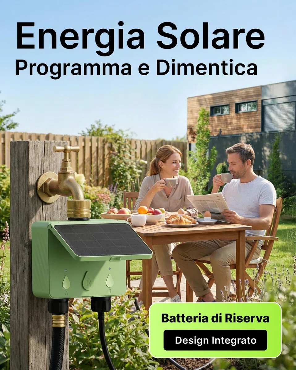 Centralina Irrigazione WiFi 2 Vie Solare, Computer Irrigazione Connesso con Flussometro, Senza Hub, Ingresso dell'acqua in Ottone, Irrigazione Automatica per Giardino (App/Alexa)