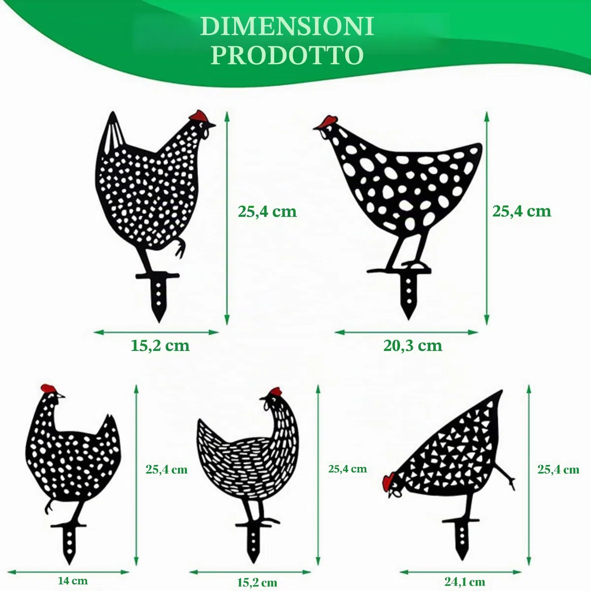 Gallini decorativi, sagoma per esterni, adatti per la decorazione pastorale di prato da giardino, in metallo nero, 5 pezzi