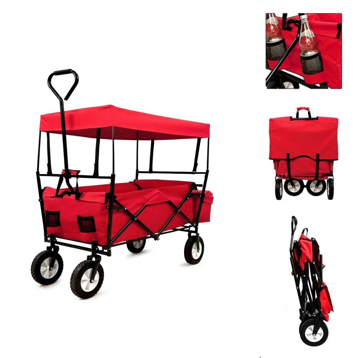 ECOVELO' CARRELLO A MANO PIEGHEVOLE DA SPIAGGIA MAX 80KG CON TETTUCCIO CARRETTO DA GIARDINO RICHIUDIBILE PER CAMPEGGIO