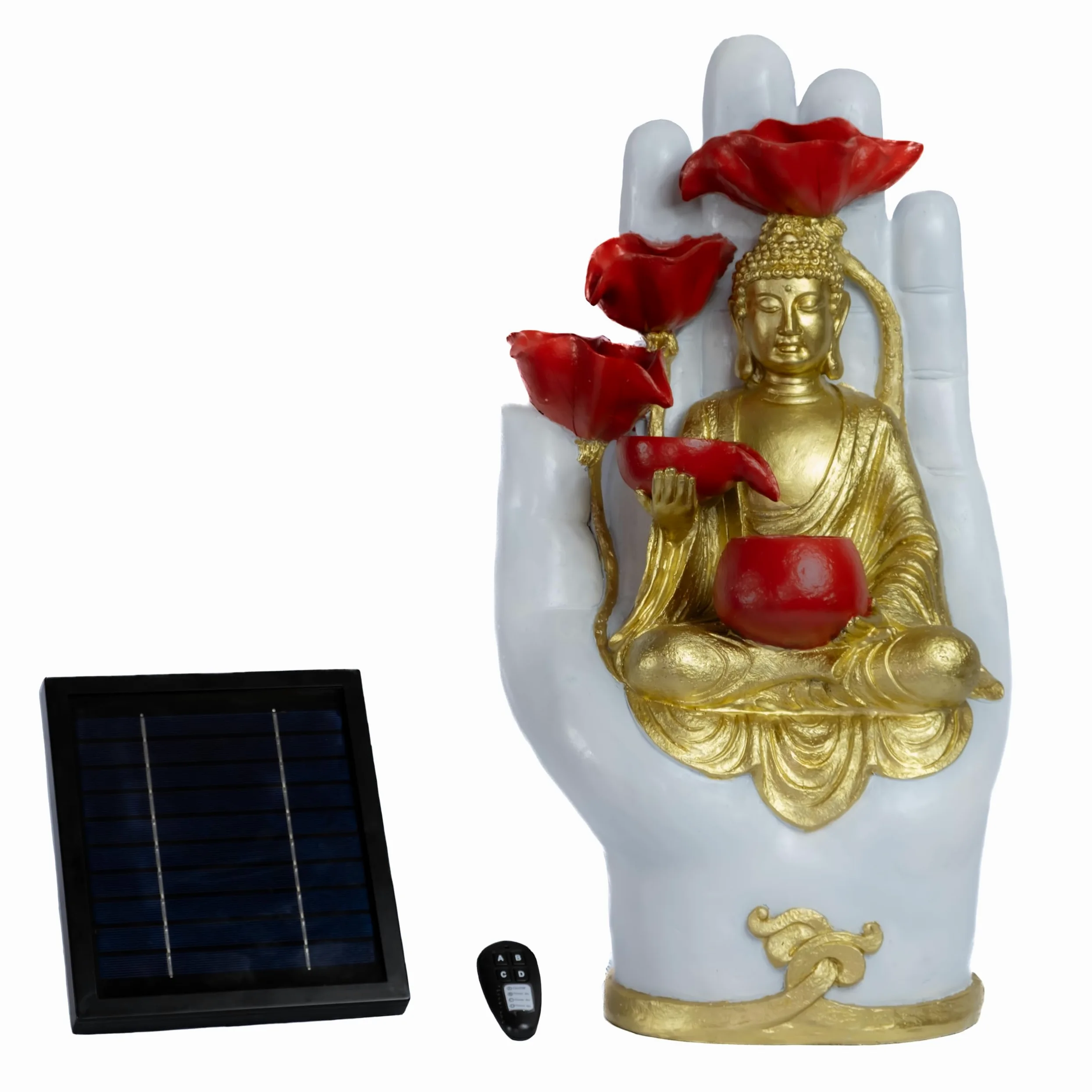 Fontana Solare Buddha da Giardino con Pompa Acqua Pannello Solare 5V & Batteria Ricaricabile, Fontana Esterno/Interno Decorazione Zen Casa, Ufficio, Bacino Statua Buddha LED