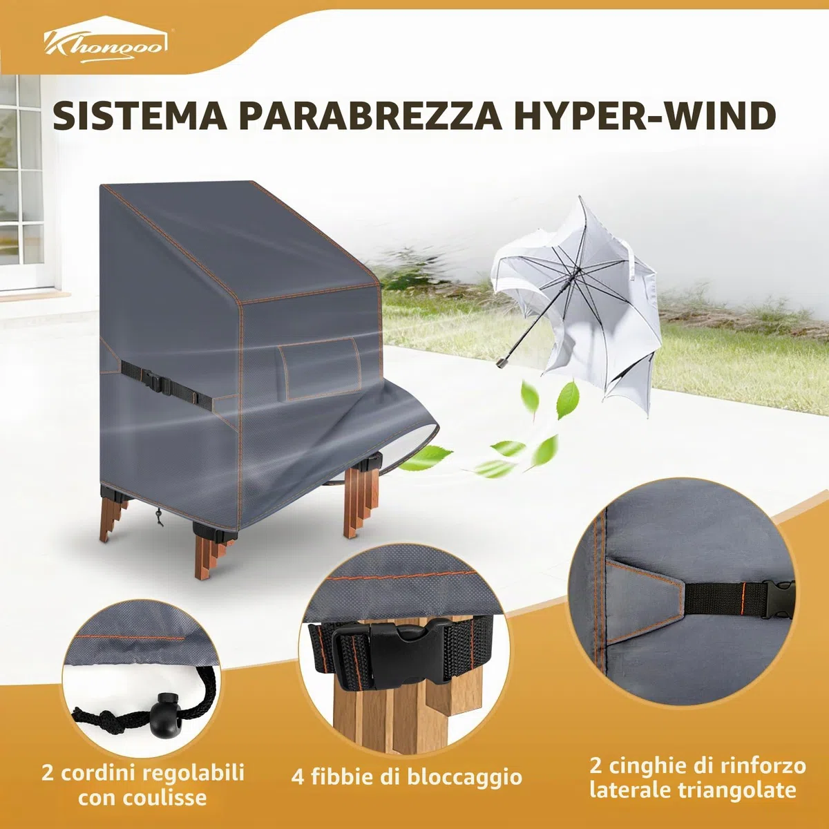 Coprisedie da Giardino Impilabili, Impermeabile, 70x90x80/120cm, Grigio | Copertura sedie esterno, tessuto oxford 420D, resistente all'inverno, antistrappo, anti-uv, antivento e antipolvere
