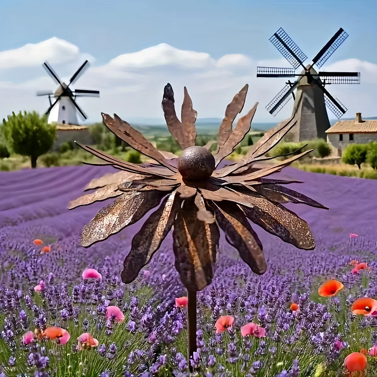 Set da 2 Decorazioni da Giardino in Stile Rustico, Decorazioni per Giardino in Corten, Pianta di Papavero, Decorazione da Giardino in Metallo, Decorazione da Giardino in Stile Rustico (A)