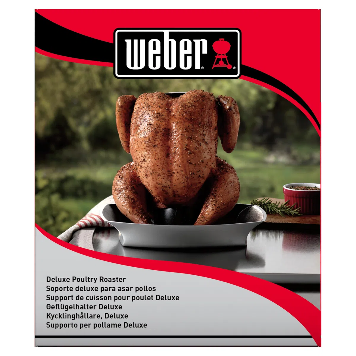 Weber Supporto Deluxe per pollame/Supporto in Acciaio Inox per Pollo succoso con Vassoio raccogligocce Integrato per Una Cottura aromatica – Argento (6731)