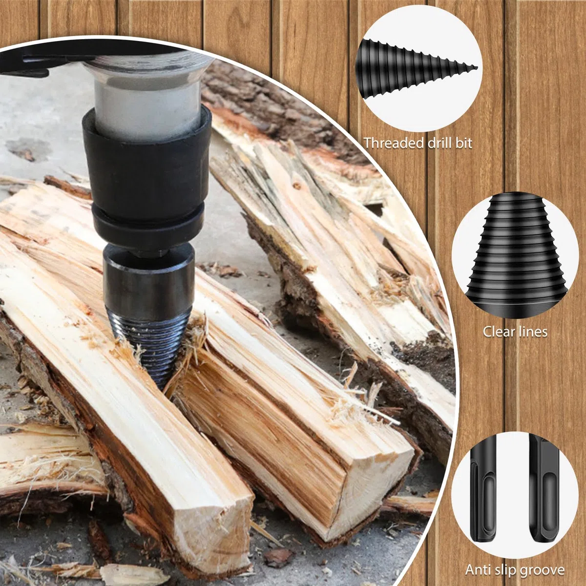 DASIAUTOEM Trapano spaccalegna 45 mm + 32 mm con 4 maniglie per trapano, punta per legna da ardere, vite conica, spaccalegna per legno spaccalegna conico