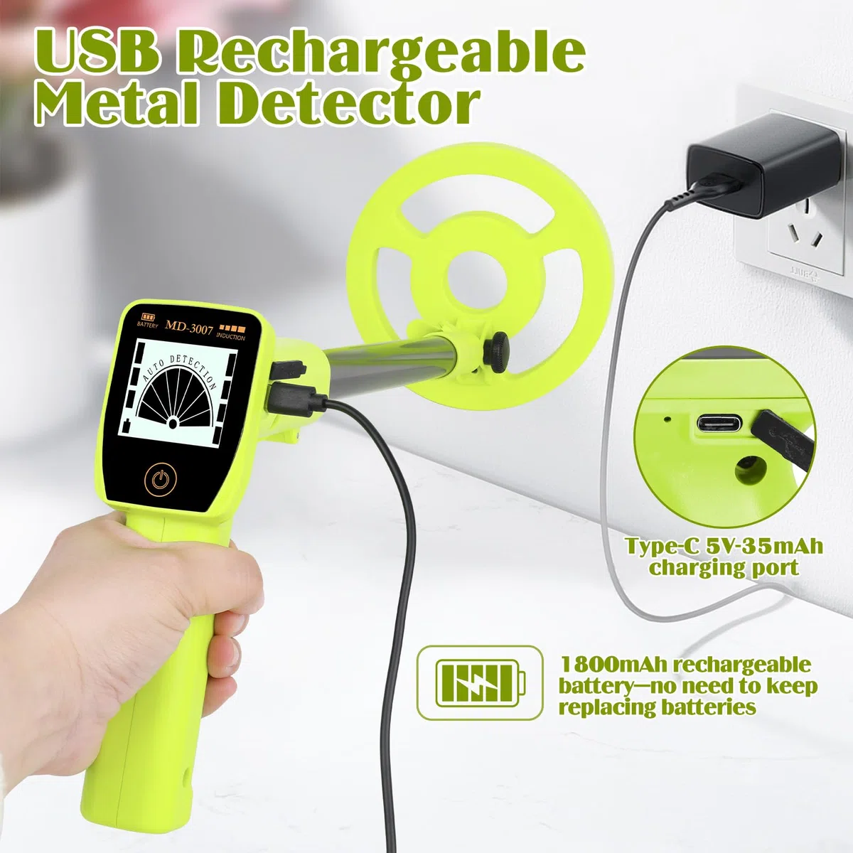 Metal Detector per bambini USB Ricaricabile - iTayga 2026 Metal Detector ad alta precisione con display LCD, Rivelatore di metallo per bambini impermeabile e regolabile per esplorazioni all'aperto