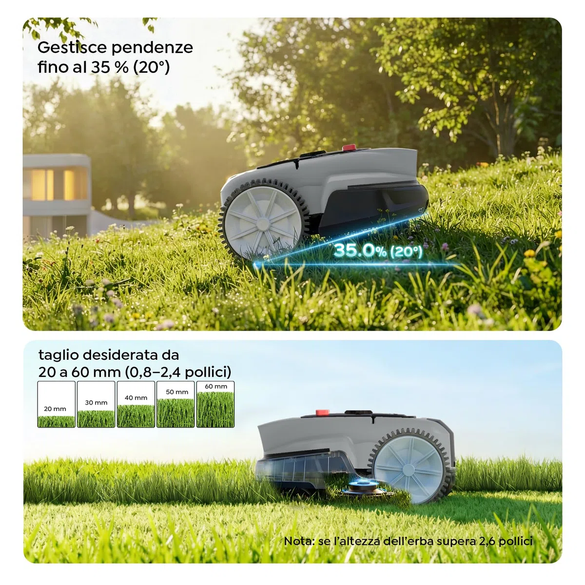 YARDCARE V3 robot tagliaerba senza cavo perimetrale, navigazione visiva, rilevamento di 150+ ostacoli e controllo tramite app, 50 dB, robot tagliaerba per giardini piccoli e medi, strisce magnetiche