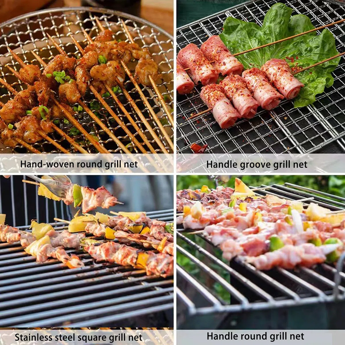 Griglia per barbecue in acciaio inox 304 con manico, griglia rettangolare per cucinare all'aperto, ideale per grigliare carne e verdure, design resistente