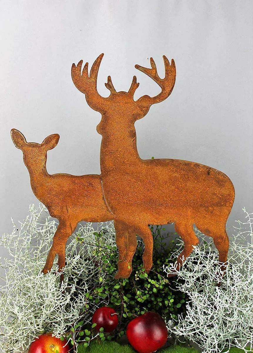 Gruppo di cervi 40 cm x 36 cm ruggine decorazione giardino patina paletto