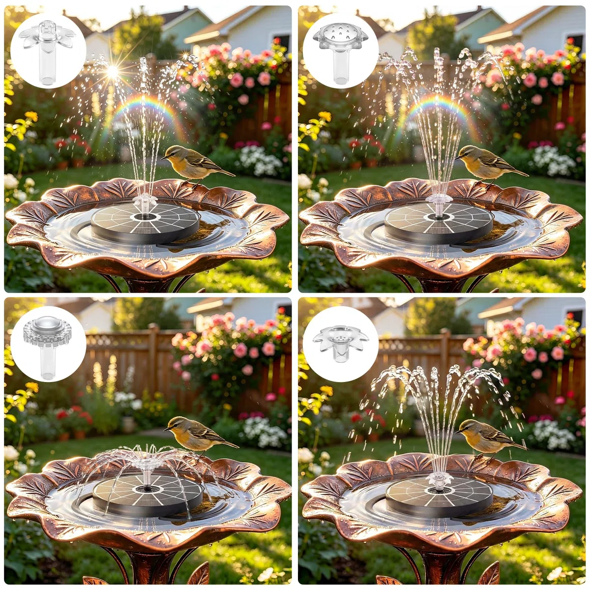 AISITIN Fontana solare per esterni, aggiornata, 3,7 W, per esterni, con 4 effetti di spruzzo, pompa solare per laghetto, fontana galleggiante per giardino, bagno di uccelli, stagno, gioco d'acqua