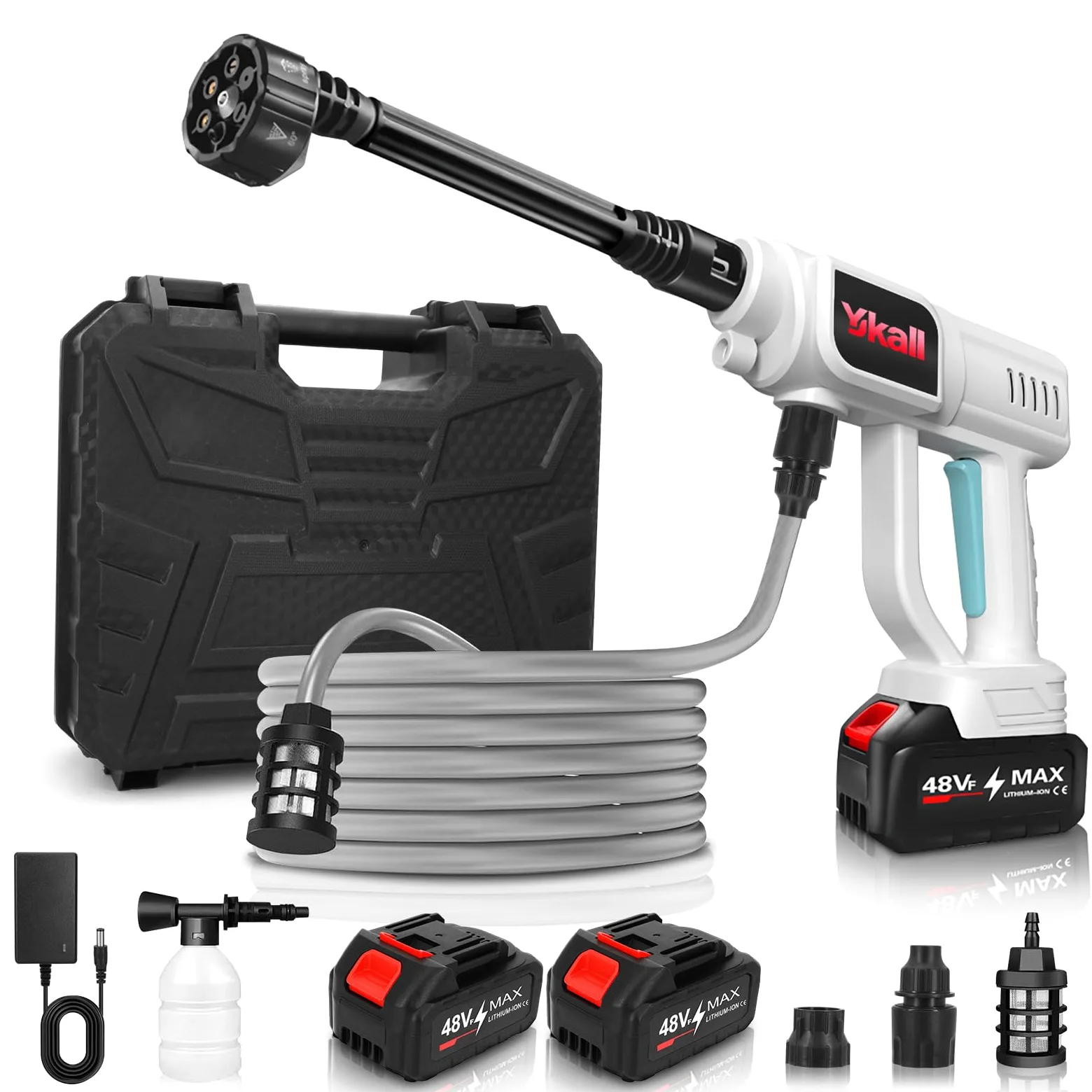 Idropulitrice a Batteria Portatile con 2 Batterie, 6-in-1, Tubo 5M | Perfetta per auto, giardino, pavimenti e esterni. Pressione regolabile, versatile e facile da usare ovunque.