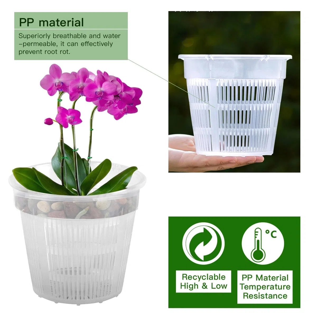 Set da 9 Vasi Trasparenti per Orchidee in Plastica, 11/14/16 cm con Foro di Drenaggio, Vasi per Piante da Interno, Fioriere, Balcone e Giardino, Cachepot per Orchidee e Piante da Appartamento