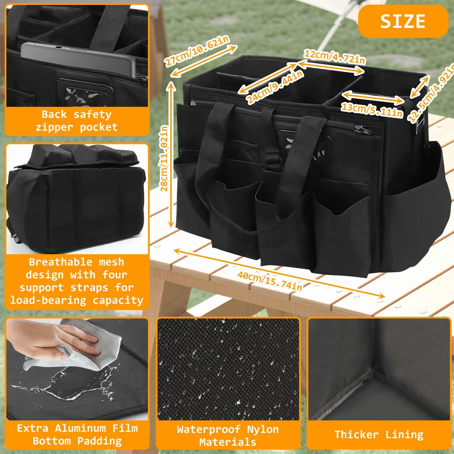 Cesto per la Conservazione dei Prodotti per la Pulizia, Borsa per Kit Pulizia Auto, Cestino Porta Attrezzi, Organizzatore per la Pulizia, con Spallacci Regolabili, Accessori pulizia Casa, Impermeabile