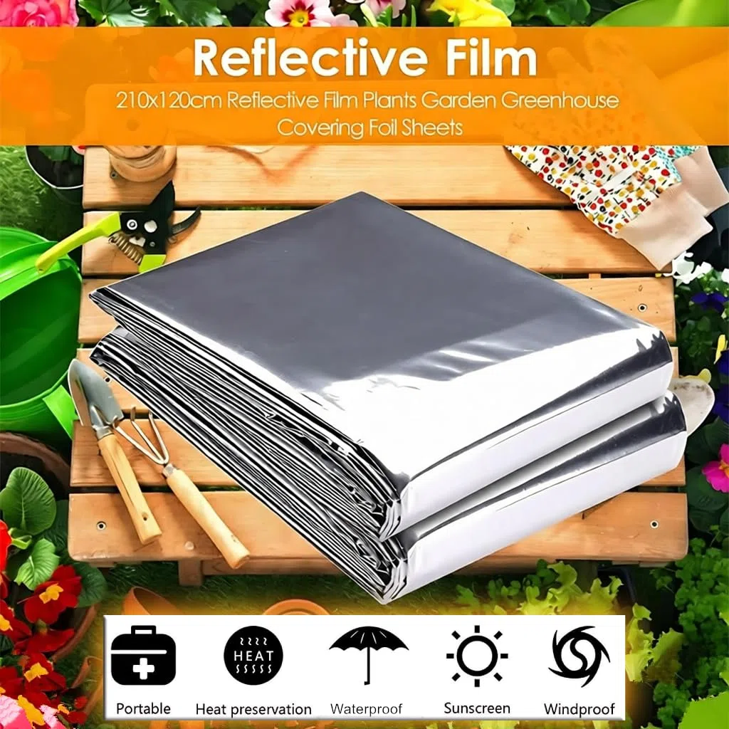 Pellicola Riflettente Piante Pellicola Riflettente per Piante in Argento da 2 Pezzi Fogli Riflettenti Coperture Serra Illuminazione Coltelli Accessori 210 * 120cm