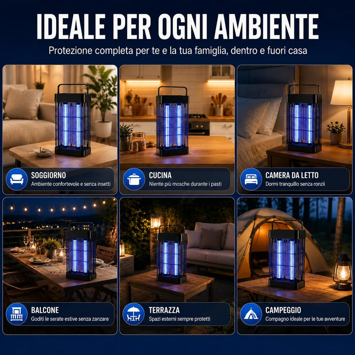 Lampada Antizanzare Elettrica 20W UV LED per Interno ed Esterno – Ammazza Zanzare e Mosche con Vassoio Estraibile – Killer Insetti per Casa, Balcone, Camera da Letto e Terrazza – Copertura 100 m²