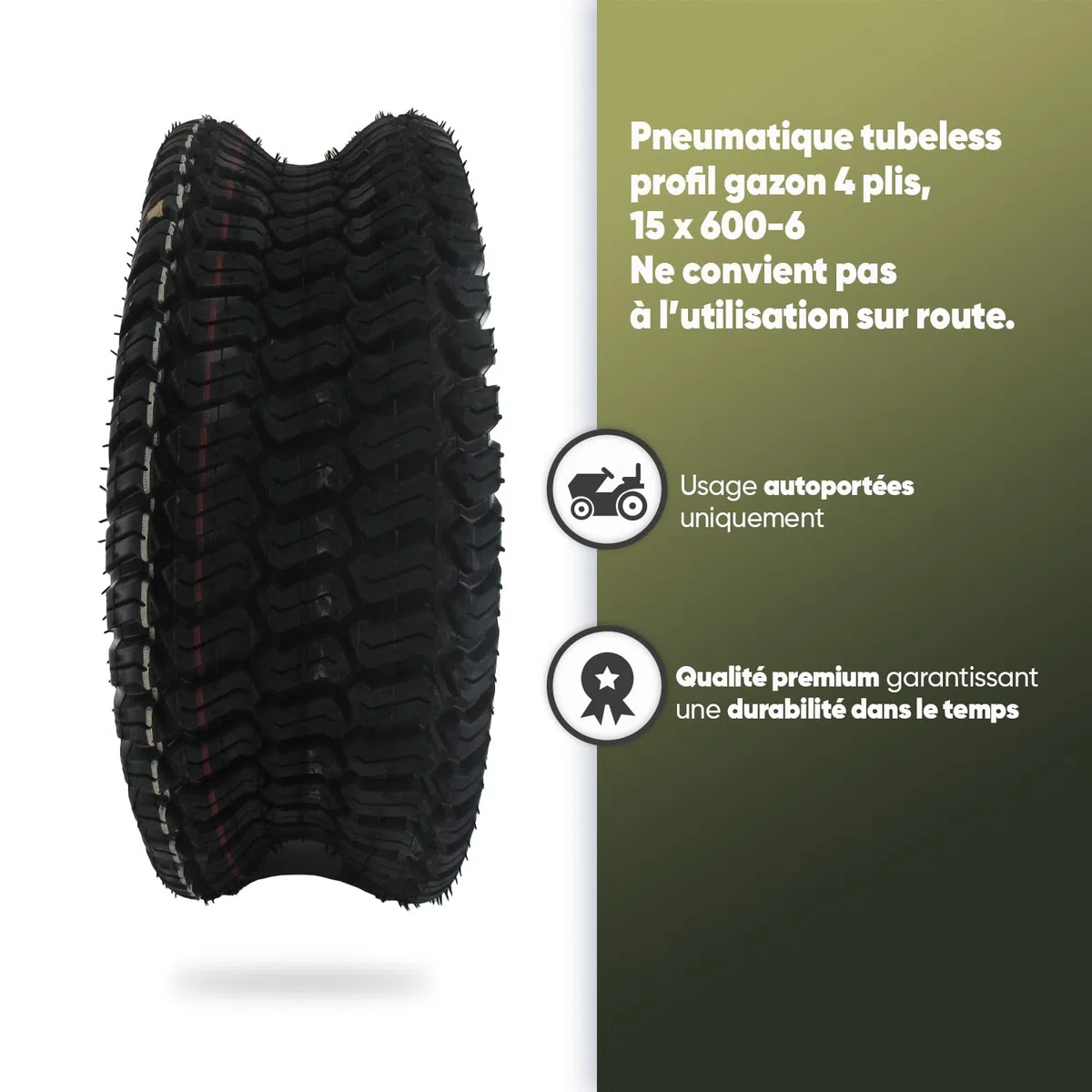 GREENSTAR - Pneumatico Tubeless 4 Pieghe Profilo Erba Per Motocoltivatore - Dimensioni 15 x 600-6 - Durevole - Prodotto di alta qualità