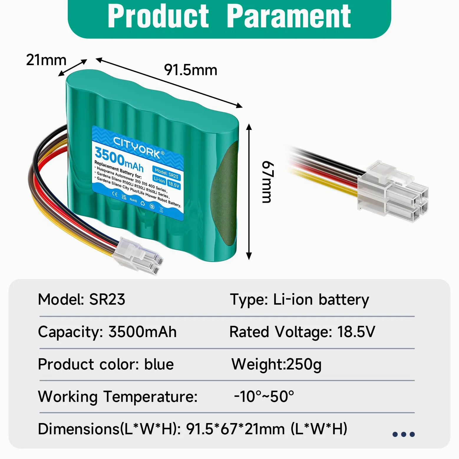 CITYORK 18.5V 3500mAh batteria di ricambio per Gardena Sileno R100Li R130Li R160Li, per Gardena Sileno+ City/Life, Batteria per Husqvarna Automower 310 315 robot tosaerba