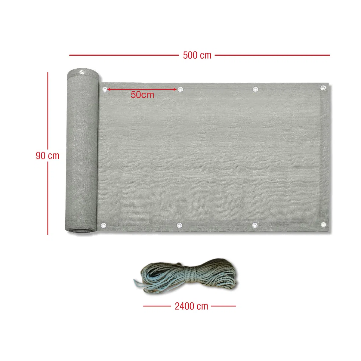 Rebecca Mobili Frangivento Balconi, Telo Coprivista Ringhiera, Grigio, Hdpe, Schermatura Uv Privacy - Misure: 0,9 x 5 mt (HxL) - Art. RE6547