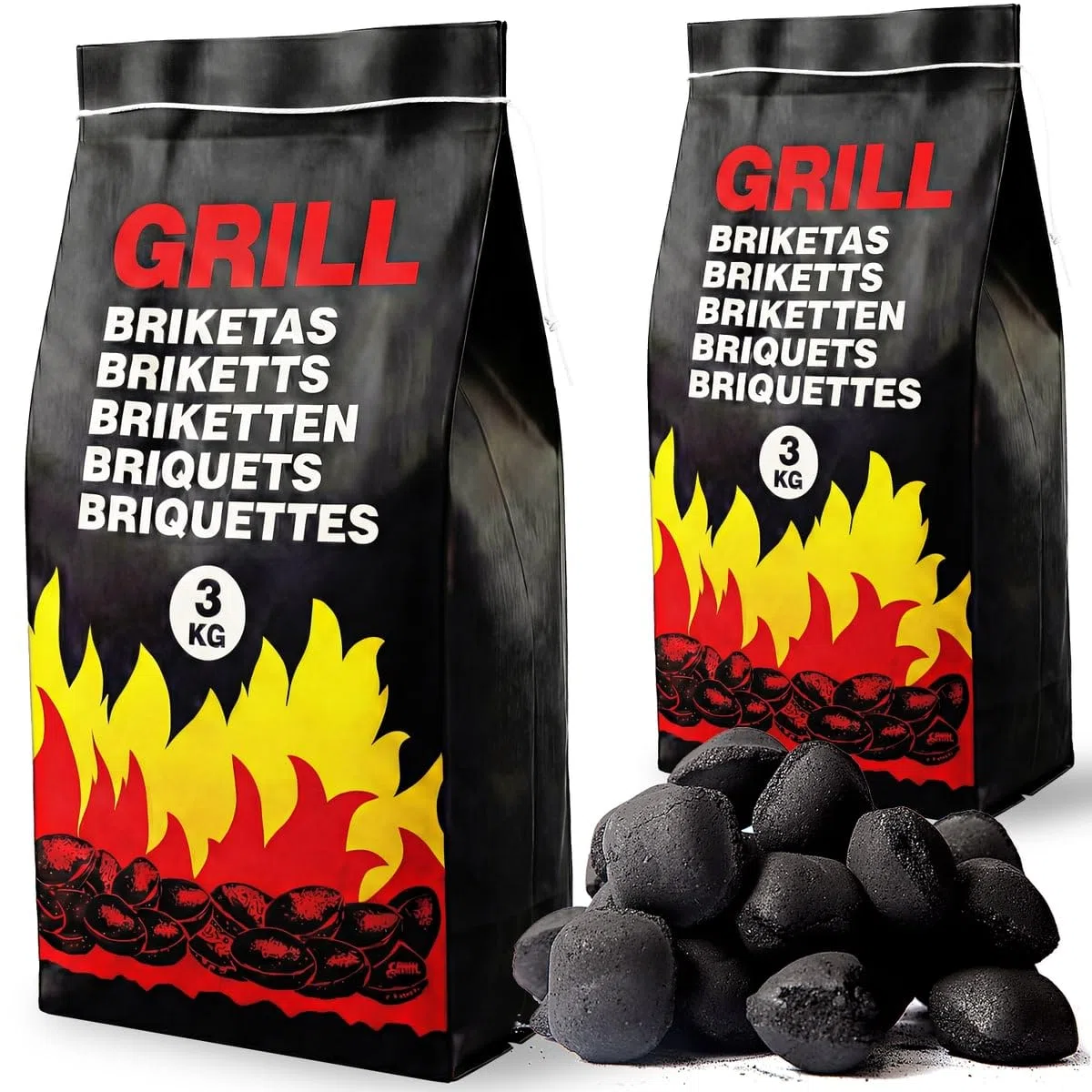DEUBA® Carbonella per Barbecue 27kg 9 Sacchetti da 3 kg Bricchetti Carbone per Grigliare BBQ Bricchette Grigliata Brace