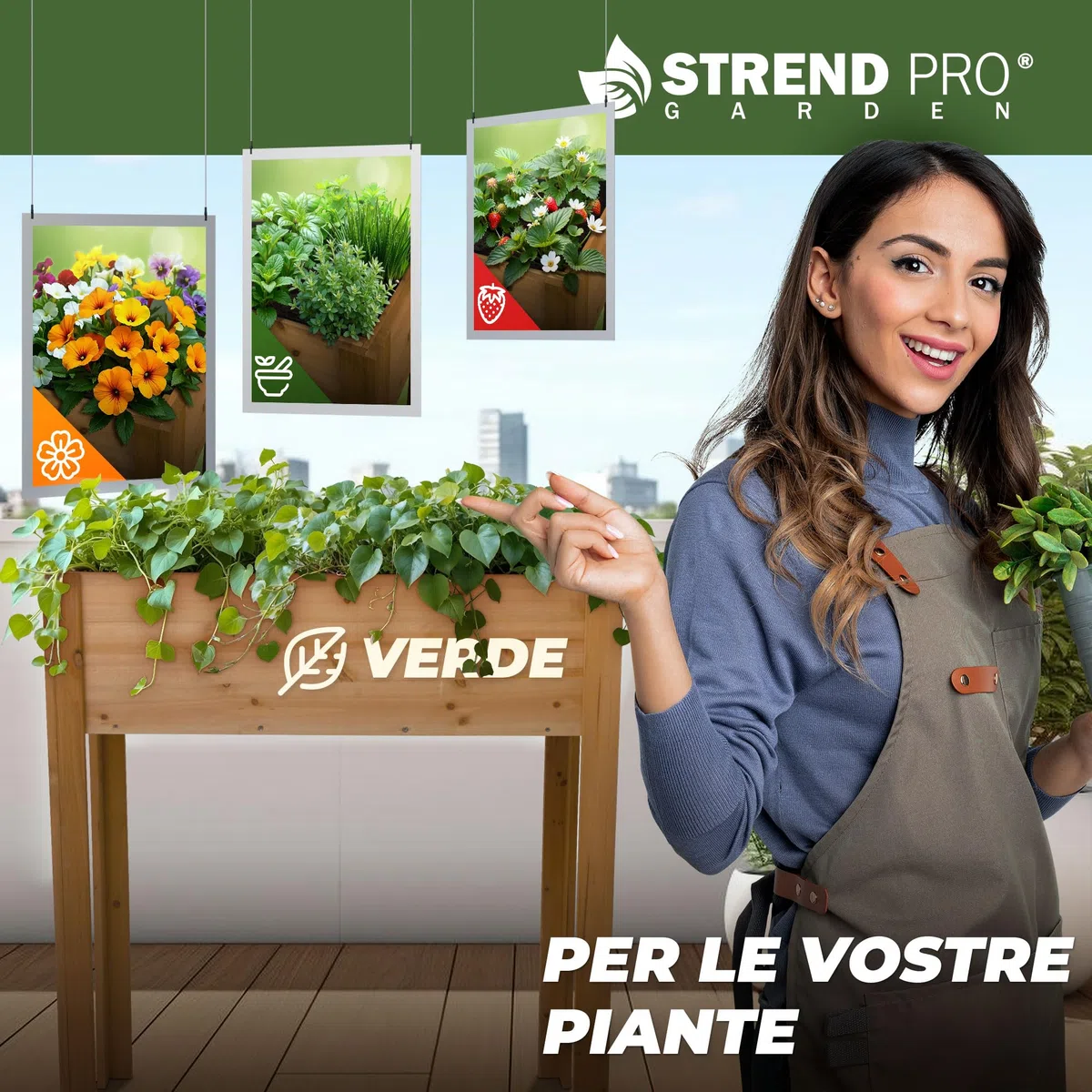 STREND PRO Aiuola rialzata per balcone | 98 cm (A) x 40 cm (P) x 84 cm (L) | Aiuola in legno con telo impermeabile | Piccola aiuola rialzata stretta, ideale per balconi, terrazze e giardini