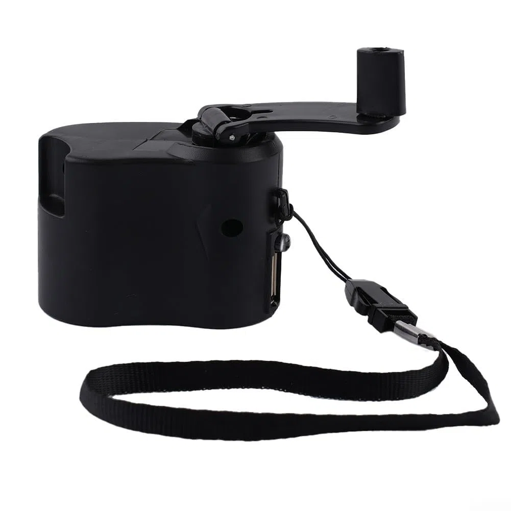 Generatore di carica a manovella USB, a dinamo manuale, per viaggi, ufficio, attività all'aperto, portatile, leggero, con indicatore luminoso (nero)